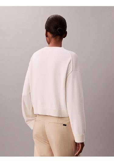 Calvin Klein Kadın Long Sleeve Smooth Kazak-12555 Beyaz