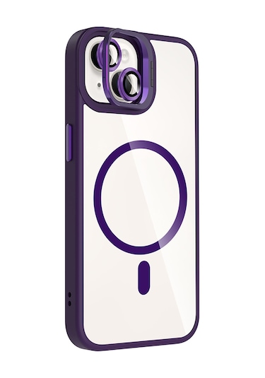 iPhone Uyumlu 14 Kılıf Standlı + Kamera Lens Koruma Setli M-safe Şarj Özellikli Mkst Etro Kapak Lacivert Lacivert