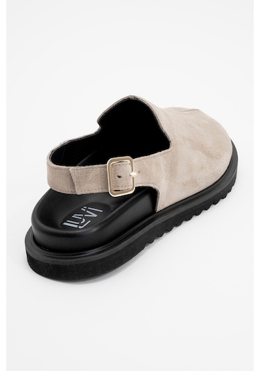 Laby Bej Süet Hakiki Deri Kadın Sandalet Süet Bej