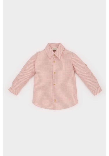 DeFacto Erkek Bebek Flamlı Poplin Uzun Kollu Çizgili Gömlek E5316A525SPBR136 Bordo