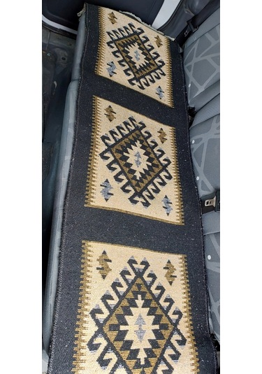 Reversible Oto Koltuk Kilim Seti 3 Parça Makine Dokuma Akrilik & Polyester Saçaklı - Siyah