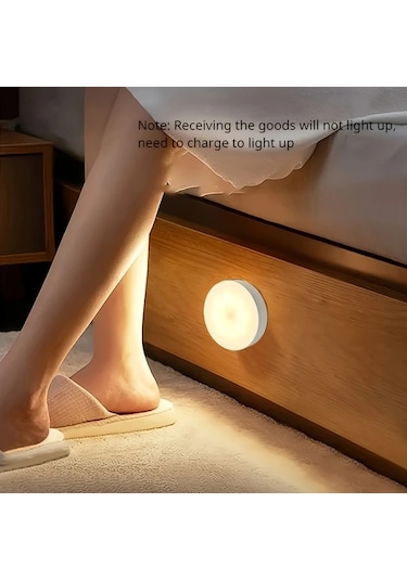 Honeybeeshop 5 Adet Beyaz Manyetik Gece Lambası İnsan Sensörü Led Küçük Yuvarlak Işık Koridor Dolap Merdiven Masa Okul Yatak Odası 200mah Beyaz