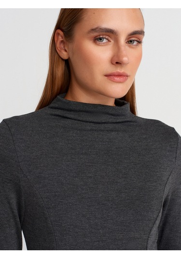 Dilvin 32038 Uzun Kollu Peplum Top-antrasit M Antrasit M