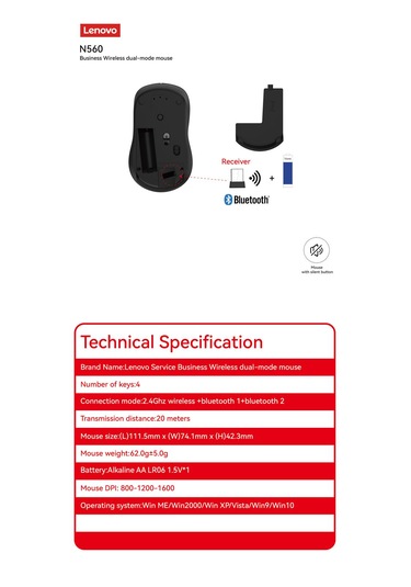 N560 Bluetooth + 2.4 Ghz Usb Alıcılı Kablosuz Dual Modlu Sessiz Mouse Siyah