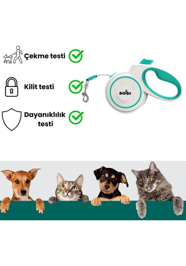 Budibu Makaralı Otomatik Geri Çekilebilen Kedi Köpek Gezdirme Tasması Medium Max 25 Kg Beyaz