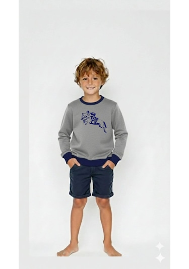 Coupon Çocuk Sweatshirt / Logo Baskılı Gri