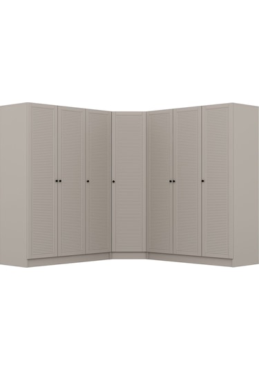 Kale 7 Kapaklı 4 Çekmeceli Köşe Dolap Kumtaşı Mebran Panjur 190cm Bej