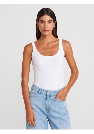 Dilvin 21053 Askılı Bodysuit-beyaz Beyaz