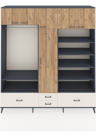 Hyperion Dolap 18 Raflı 4 Çekmeceli Tek Askılı 220x44x243 Antrasit-çam/aytaşı Atlas Çam/aytası