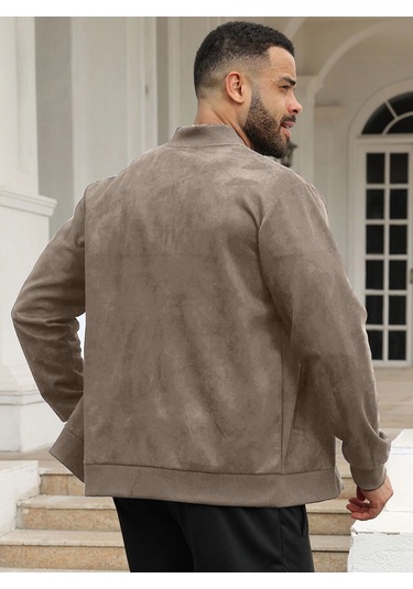 Edwardest Erkek Süet Bomber Fermuarlı Hırka Ceket Kahverengi