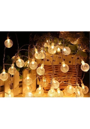 Led Işık - 5m 28 Kristal Top Gün Işığı Şeffaf Kablo Fişli Renkli