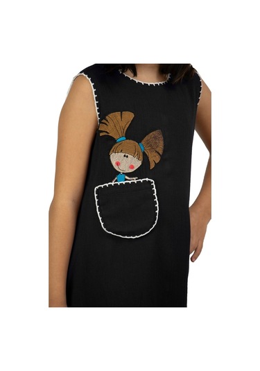 Ece Şile Bezi Kız Çocuk Elbise Siyah Syh