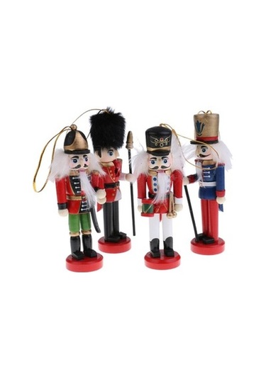 Lijinxu Ahşap Fındıkkıran Heykelcik Kukla Dekorasyonu 4'lü Kırmızı