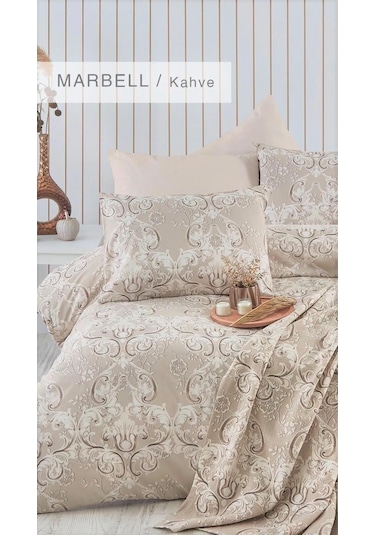 Cotton Life Çift Kişilik Nevresim Takımı Marbell Kahve Desenli