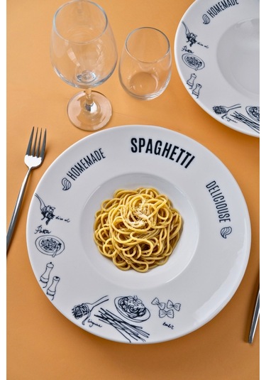 Porser Porselen Alfedo Miro Makarna Tabağı Seti 29cm 460cc 2 Li Beyaz - Siyah