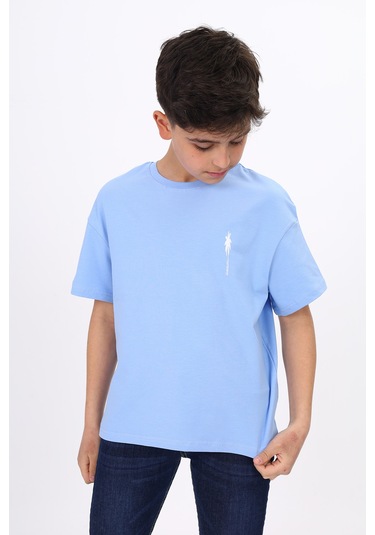 Toontoy Erkek Çocuk Palmiye Ağaç Baskılı Tişört Mavi