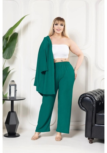 Bürümcük Kumaş Kimono Hırka Alt-üst Takım M-6xl Yeşil