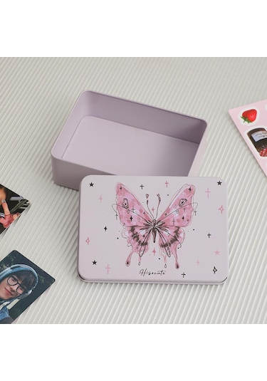 Bej Ins Tarzı Kız Dıy El Hesabı Etiket Goo Kart Saklama Kutusu Öğrenci Masaüstü Bitirme Yıldız Kartı Depolama Demir Kutu