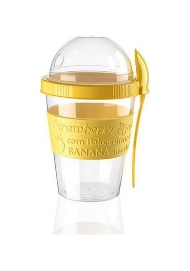 Taken Go Kapaklı Kaşıklı Pratik Taşınabilir Meyveli Yoğurt Kabı Şeffaf