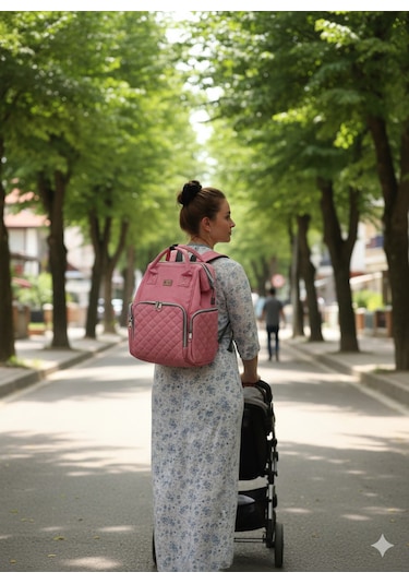 Newfull Anne Bebek Bakım Sırt Çantası-biberon Termos Gözlü Pembe