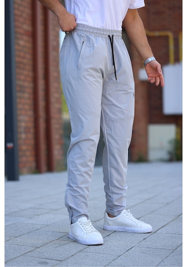 Erkek Açık Gri Eşofman Altı Fermuarlı Paça Kaliteli Paraşüt Kumaş Açık Gri