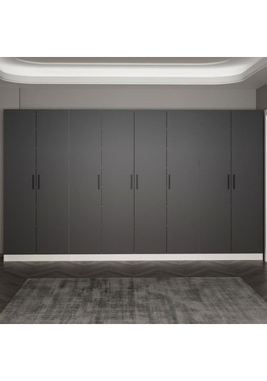 Minar Kale 210 Cm 8 Kapaklı 6b Raf Portmanto Beyaz Antrasit