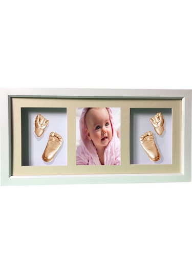 Çerçeveli Resimli 3 Bölmeli Bebek 2 El - 2 Ayak İzi Heykeli Seti