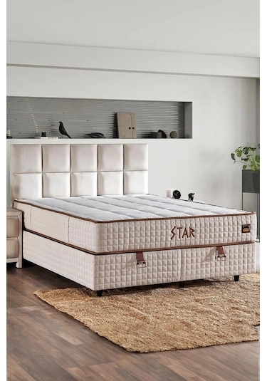 Star Yatak 100x200 Cm Tek Kişilik Nms Yaylı Saten Kumaşlı Full Ortopedik Sert Yatak Krem Bordür