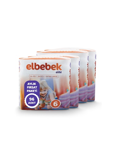 Elbebek Elite Bebek Bezi 6 Numara XLarge Fırsat Paketi 96 Adet 4'lü