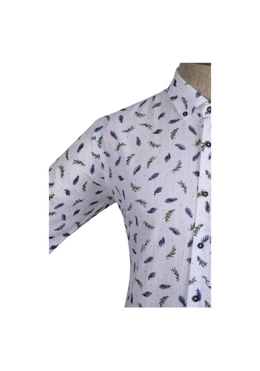 Standart Yaka İğneli Yaprak Desen Gömlek Slim 001