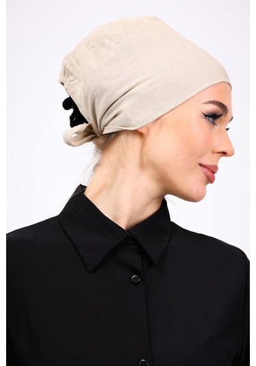 Kaymayan Krem Bone Silikonlu Kaymaz Dikişsiz Kadın Tesettür Bağlamalı Açık Vizon - Bej Krem