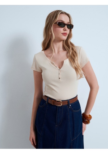 Dilvin 32688 %100 Pamuk Basic T-shirt-taş