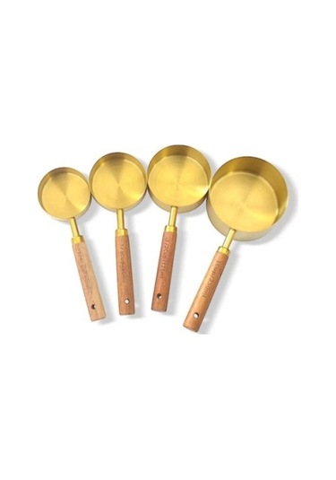 Büro Ev Ofis Mutfağı İçin 4parça Ahşap Saplı Ölçü Kaşığı Seti Gri