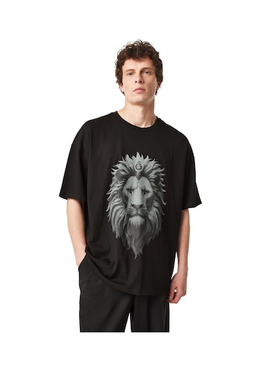 Galatasaray Lisanslı Aslan Baskılı Siyah Erkek T-shirt Siyah