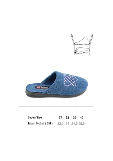 Gezer Kadın Kışlık Keçe Nakışlı Kalp Tasarım Ev Bahçe Terlik Gt1kzm.16089.00.013.0c Lacivert
