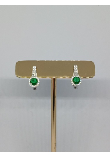 Kadın 925 Ayar Gümüş Takı Seti Zümrüt Taşlı Kolye Ucu, Yüzük Ve Küpe Gümüş