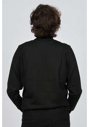 Pave Erkek Yarım Balıkçı Baklava Desenli Yün Kazak 4537220 Siyah Siyah