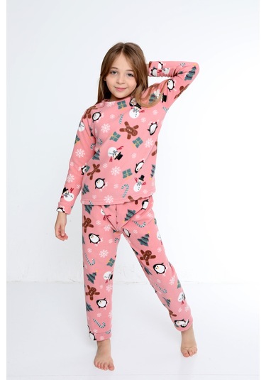 Fames Pijama Pembe Çocuk Tıraşlı Polar Kalın Ev Tipi Pijama Takımı 5,6,7,8,9,10 Yaş Pembe