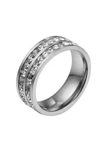 Sones Kızlar İçin Basit Titanyum Çelik Pırlanta Yüzük, Beden: Abd Bedeni 6 Çift Sıra Gümüş