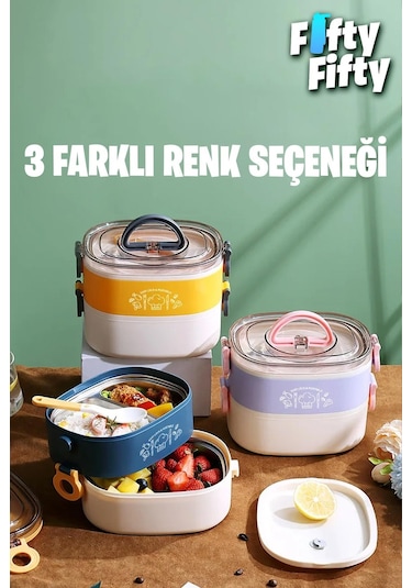 Vagonlife 1200 Ml İki Kat Üç Bölme Paslanmaz Çelik Bento Lunch Box fflbox50251