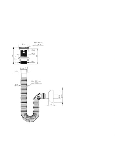  Felix Pop Up Sifon Paslanmaz Başlıklı , Körüklü Gider Borusu 2200