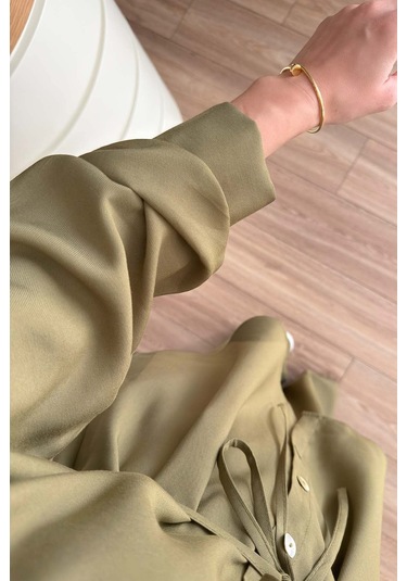 Ka Hijab Bağcıklı Bluz Pantolon Takım - Haki