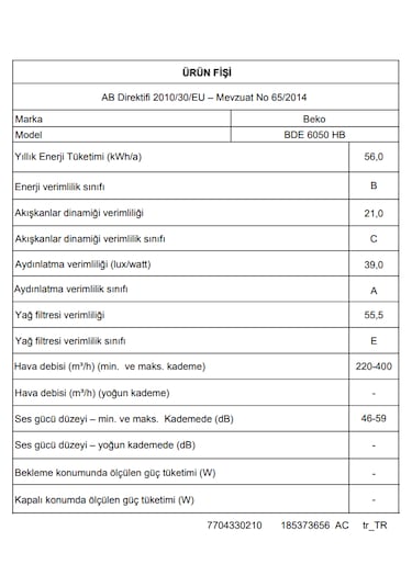 Beko BDE 6050 HB Duvar Tipi Davlumbaz