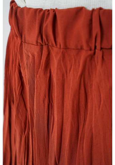 Kadın Uzun Kırışık Etek 8042 - Kiremit Kiremit