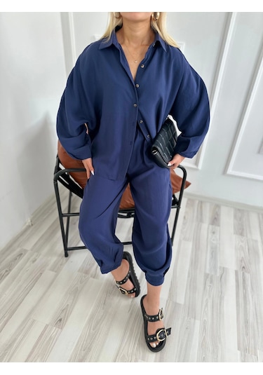 Keymoda Kadın Gömlek Pantolon Takım Lacivert Lacivert