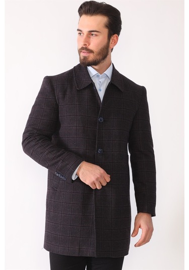 Plt8364 Dewberry Erkek Palto-Ekose-Bordo-Ekose-Bordo