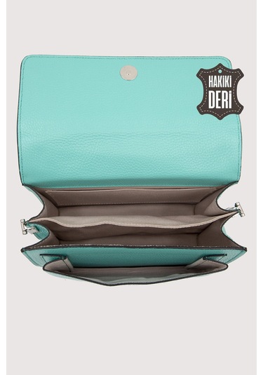 Hakiki Deri Kadın El Çantası Turkuaz Smr9022 Turkuaz