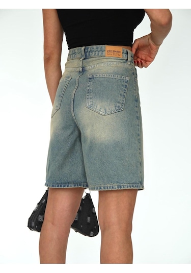 Boru Paça Denim Şort Mavi+tint