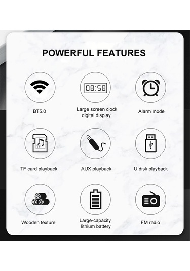 Springsun A10 Müzik Çalar Saat - Bluetooth 5.0 Radyo, Tf Kart, Usb, Aux Destekli Led Ekranlı Hoparlör - Sarı Ahşap Desen