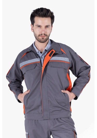 Turuncu Biyeli Reflektörlü Mont Gri - Turuncu